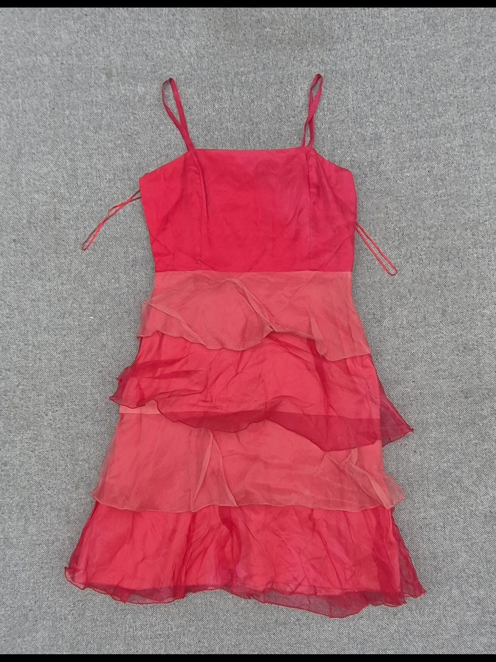 NWT Amitié 100% Silk Tiered Ruffle Mini Dress Pink Spaghetti Strap Size 42 EU - Picture 2 of 10